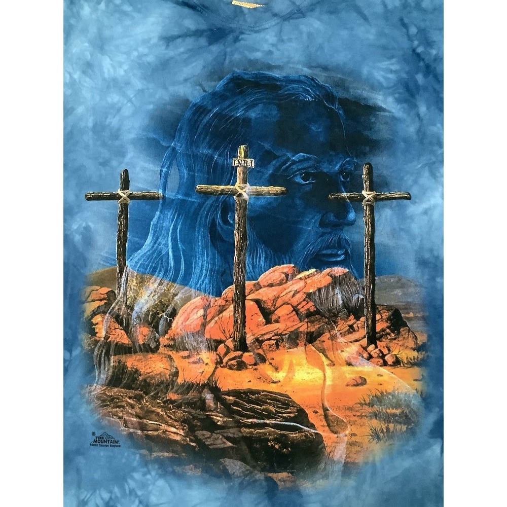 Vtg 2002 JESUS CHRIST The MOUNTAIN Crucifixion Tie Dye Adult T-Shirt L Blaylock